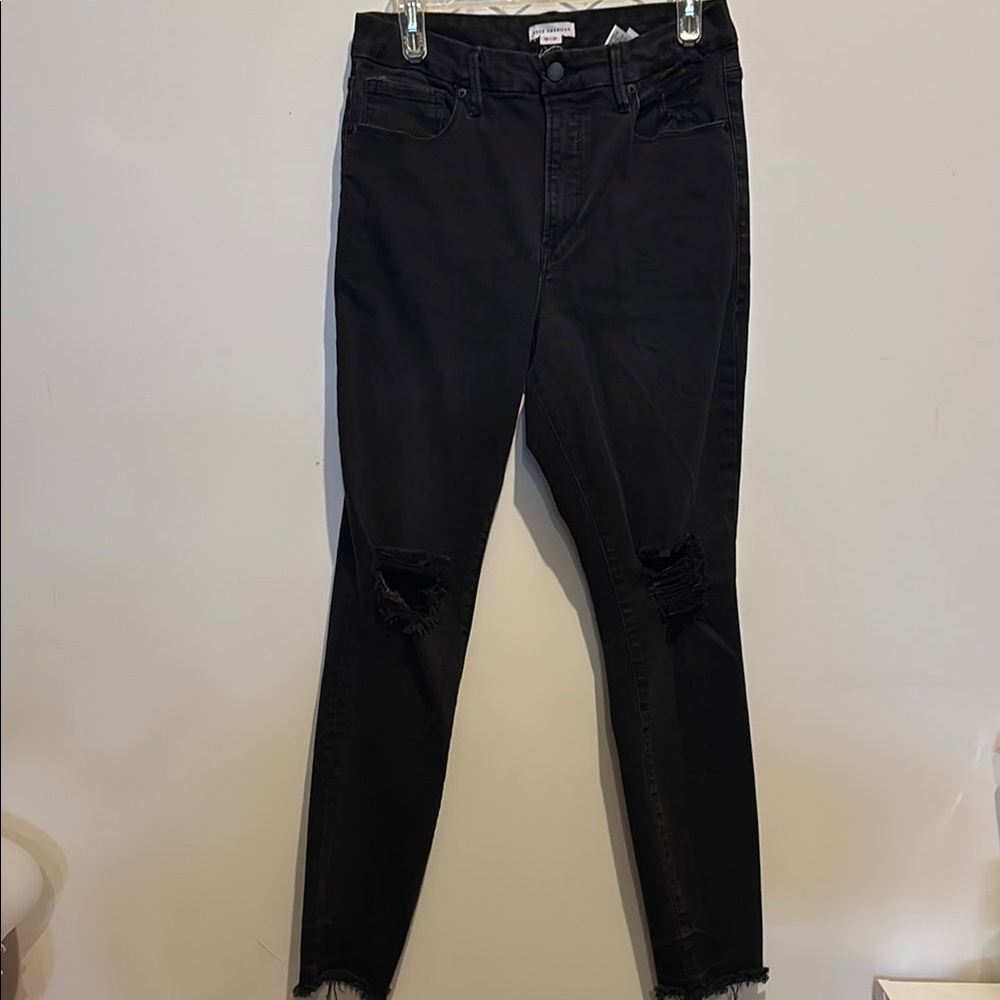 Good American Black Distressed Skinny Jeans size 12